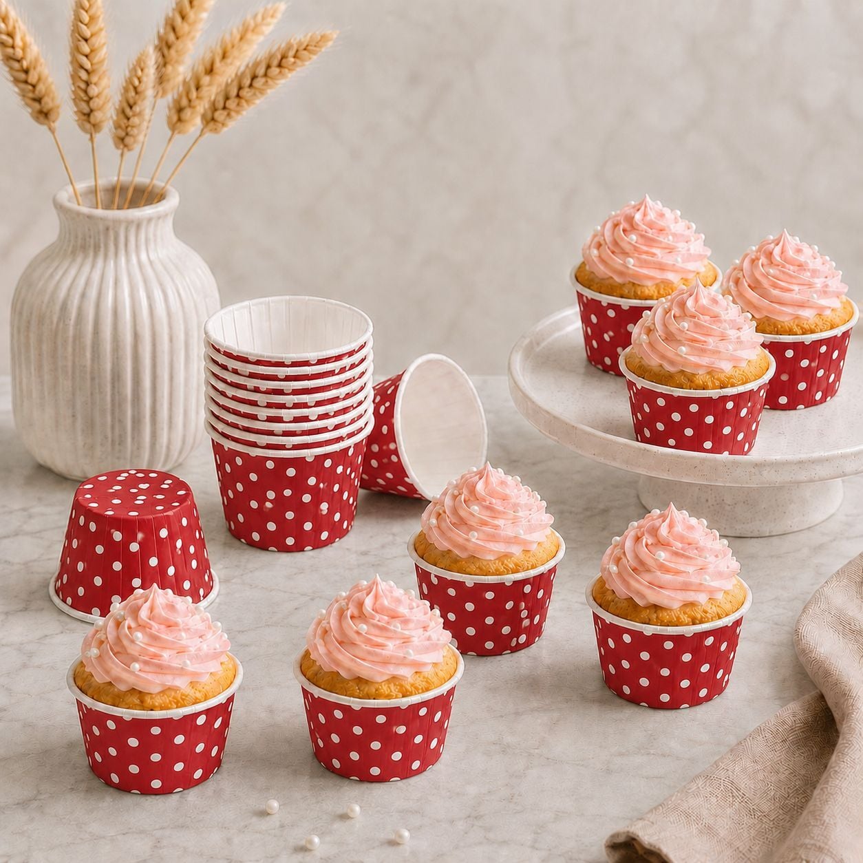 Kırmızı Puantiyeli Muffin Kek Kalıbı 24 Adet