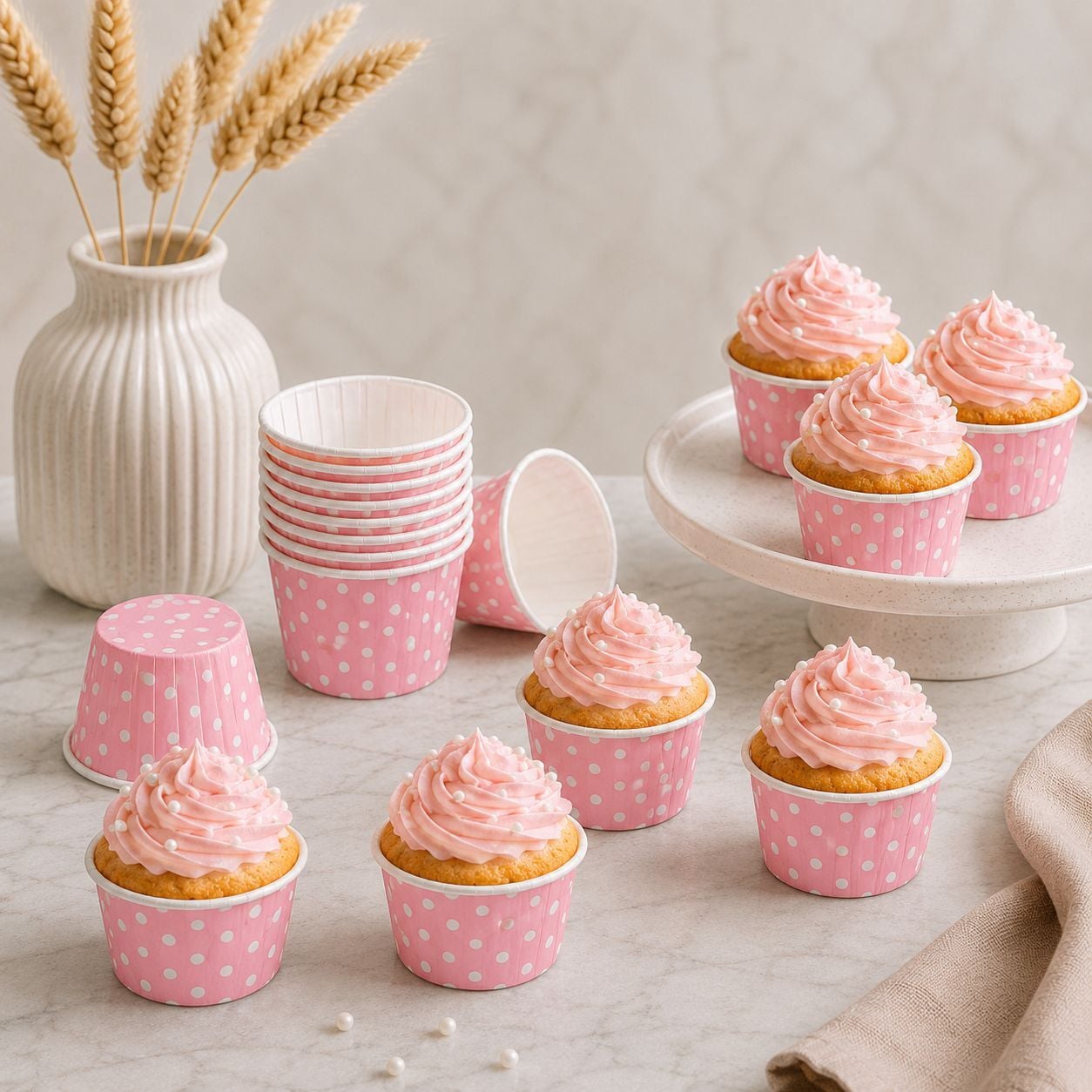 Pembe Puantiyeli Muffin Kek Kalıbı 24 Adet