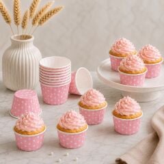 Pembe Puantiyeli Muffin Kek Kalıbı 24 Adet