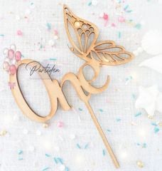 Ahşap Kelebek One Pasta Süsü