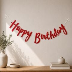 Kırmızı İtalik Kaligrafi Happy Birthday Yazısı