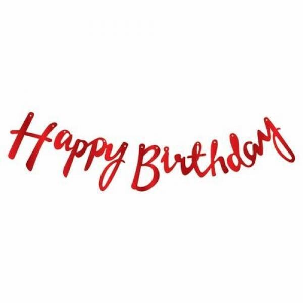 Kırmızı İtalik Kaligrafi Happy Birthday Yazısı
