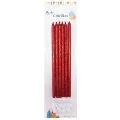 Kırmızı Simli Pasta Mumu 6 Adet