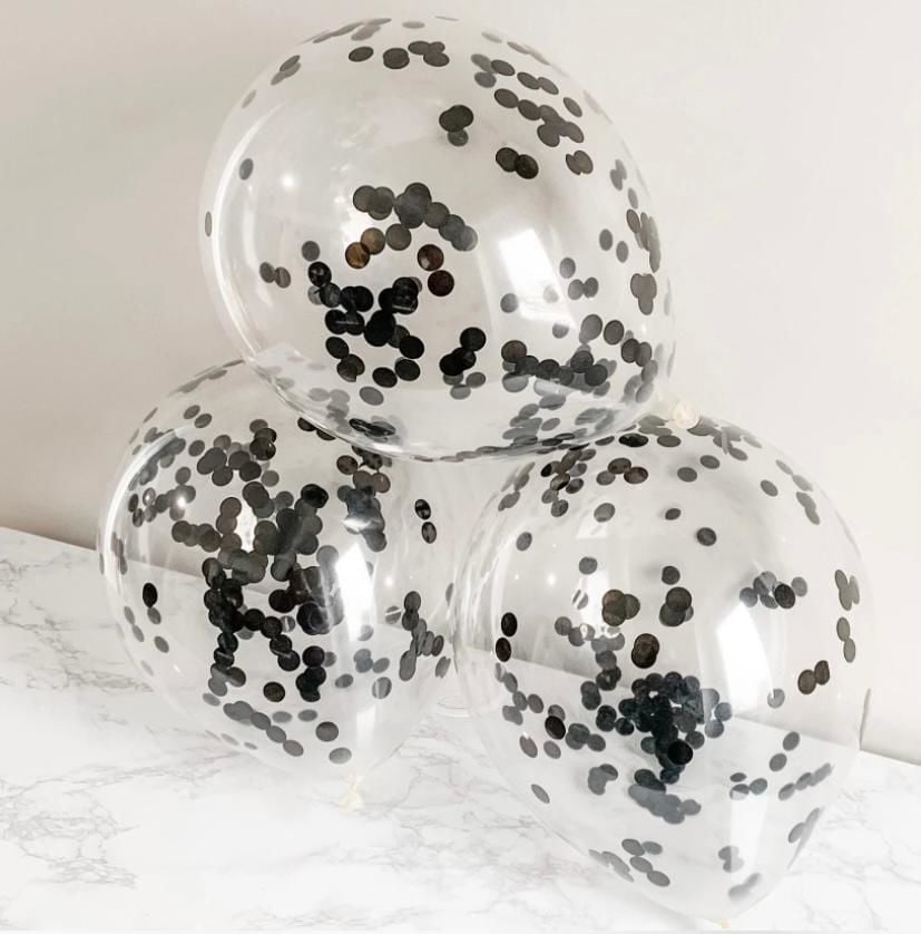 Şeffaf Siyah Konfetili Balon 10 Adet