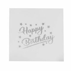 Gümüş Happy Birthday Varaklı Kağıt Peçete 16 Adet