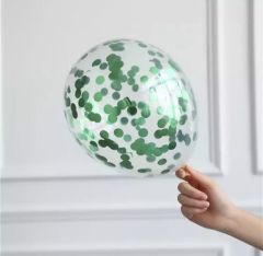 Şeffaf Yeşil Konfetili Balon 10 Adet