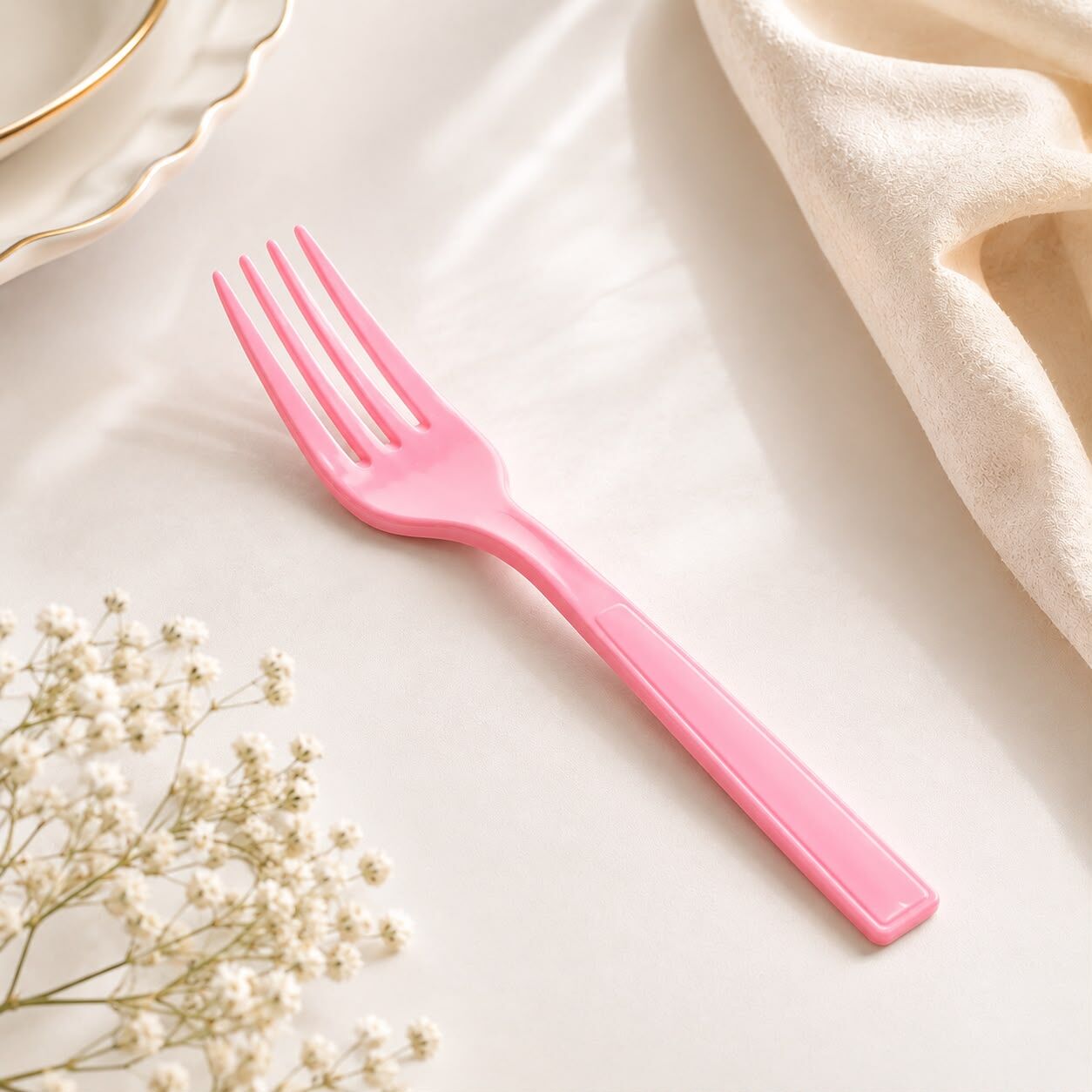 Pembe Plastik Çatal 24 Adet