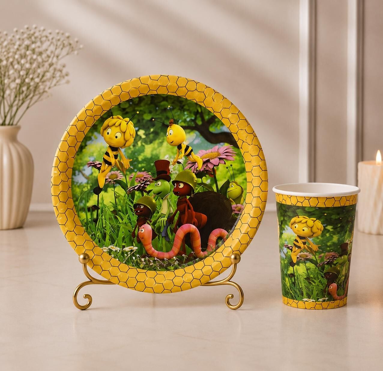 Arı Teması Karton Tabak Bardak 8 Adet