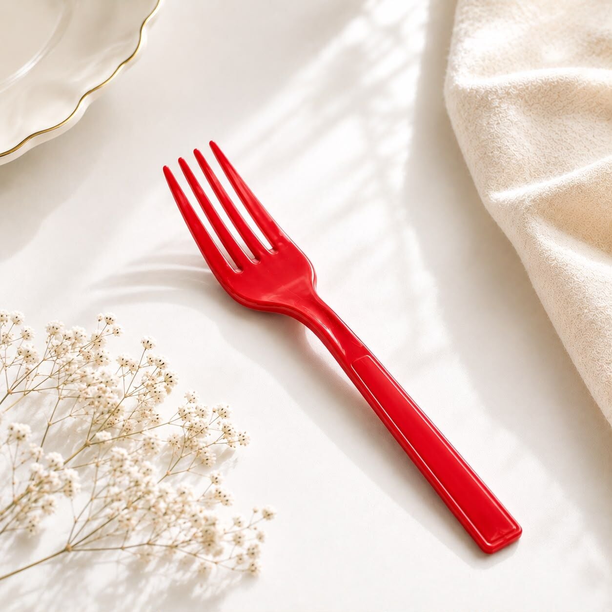 Kırmızı Plastik Çatal 24 Adet