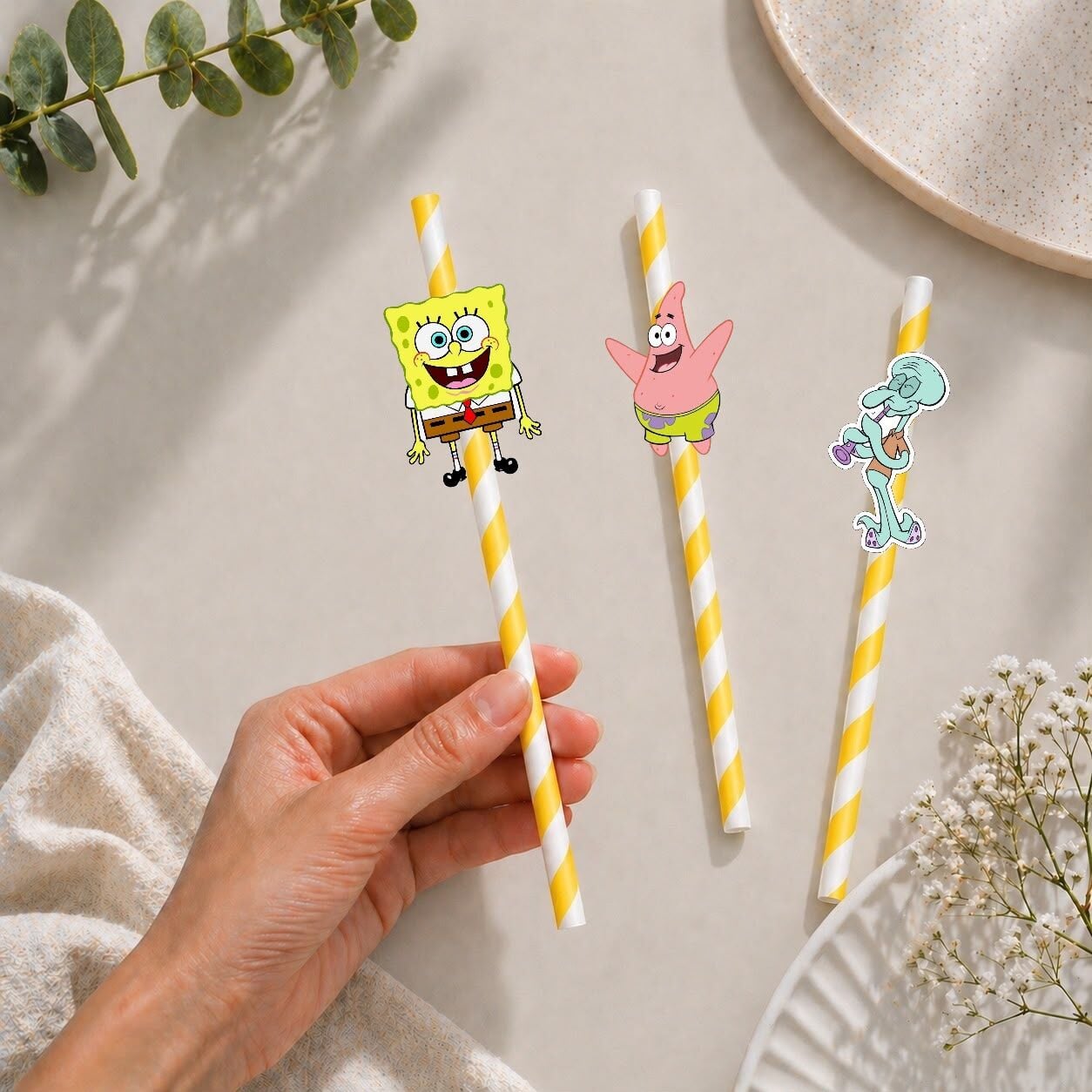 Sünger Bob Fiğürlü Kağıt Pipet 10 Adet