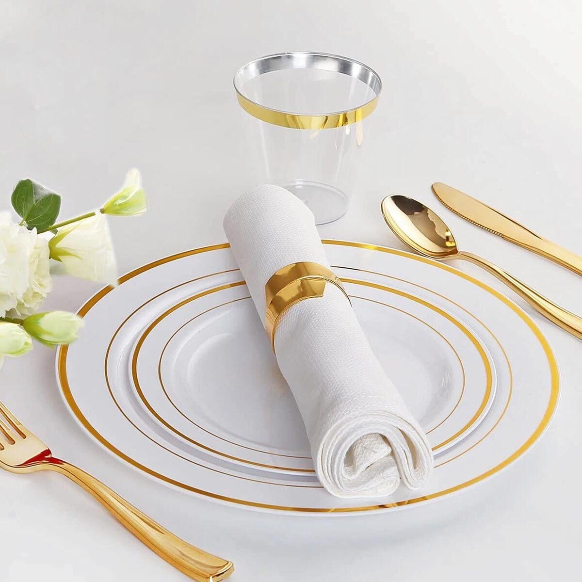 Beyaz Altın Çizgili Mika Tabak 6 Adet