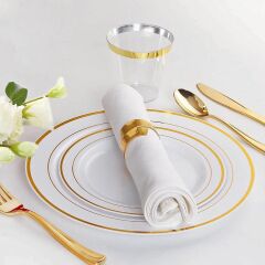 Beyaz Altın Çizgili Mika Tabak 6 Adet