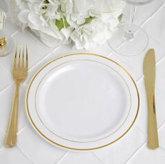 Beyaz Altın Çizgili Mika Tabak 6 Adet