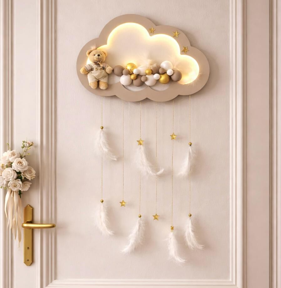 Işıklı Kahve Bulut Kapı Süsü