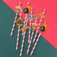 Hot Wheels Fiğürlü Kağıt Pipet 10 Adet