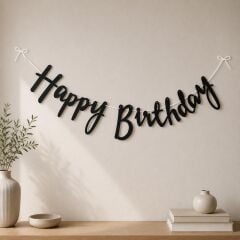 Siyah İtalik Kaligrafi Happy Birthday Yazısı