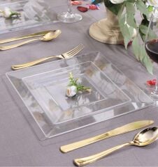 Şeffaf Kare Mika Tabak 10 Adet