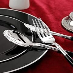 Siyah Gümüş Çizgili Mika Tabak 6 Adet