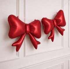 2'li Mini Kırmızı Fiyonk Folyo Balon