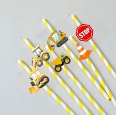İnşaat Fiğürlü Kağıt Pipet 10 Adet