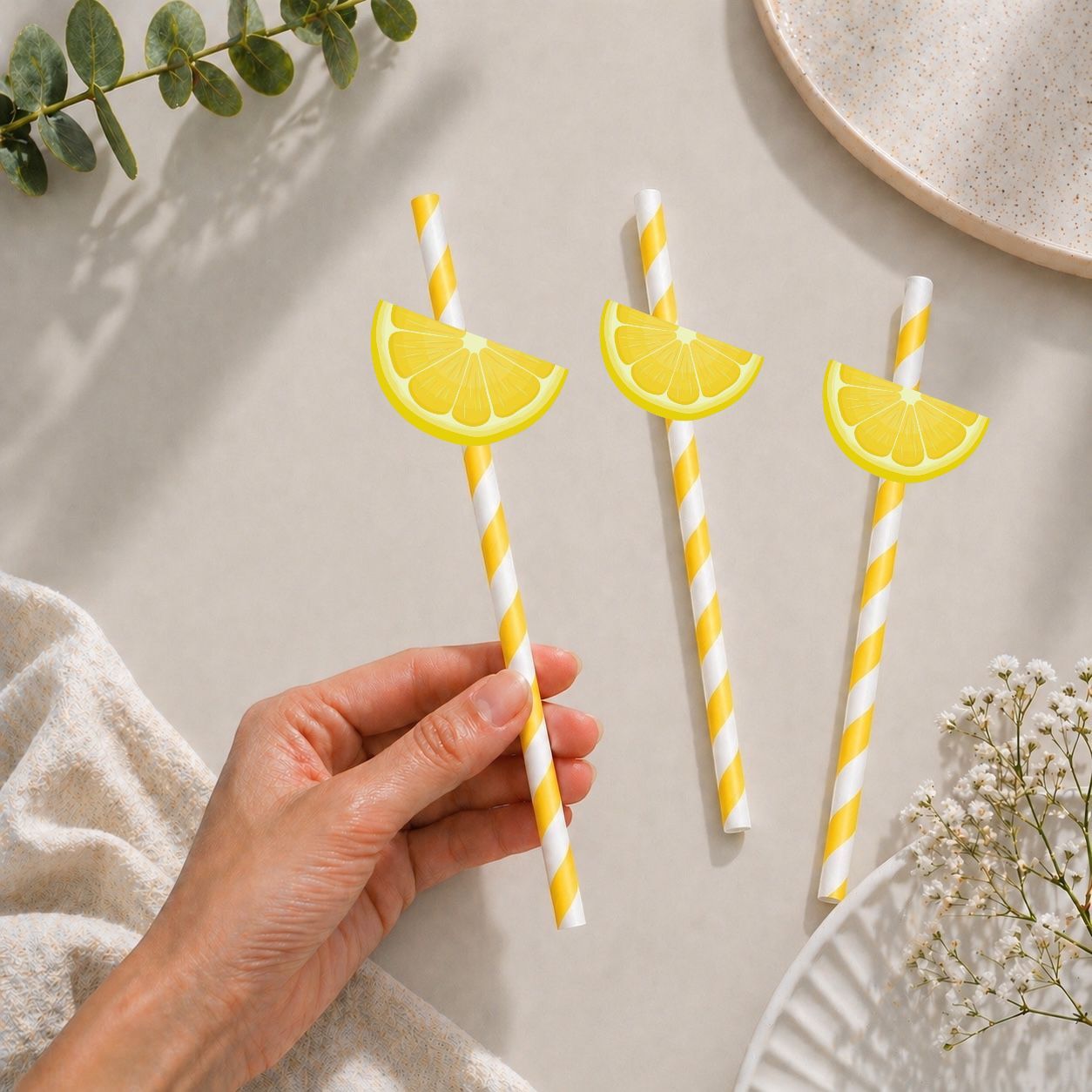 Limon Fiğürlü Kağıt Pipet 10 Adet