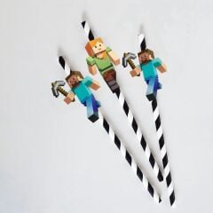 Minecraft Fiğürlü Kağıt Pipet 10 Adet