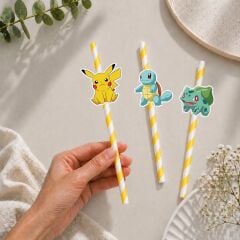 Pokemon Fiğürlü Kağıt Pipet 10 Adet