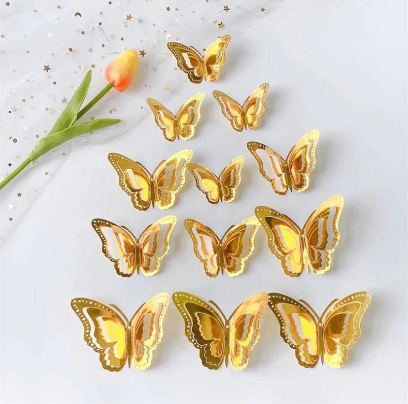 3d Gold Kelebek Süs 10 Adet