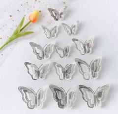 3d Gümüş Kelebek Süs 10 Adet