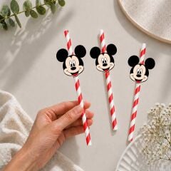 Mickey Mouse Fiğürlü Kağıt Pipet 10 Adet