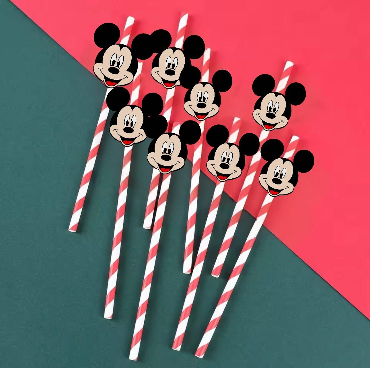 Mickey Mouse Fiğürlü Kağıt Pipet 10 Adet