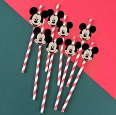 Mickey Mouse Fiğürlü Kağıt Pipet 10 Adet