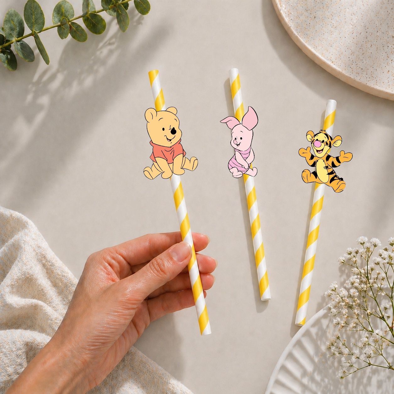 Winnie The Pooh Fiğürlü Kağıt Pipet 10 Adet
