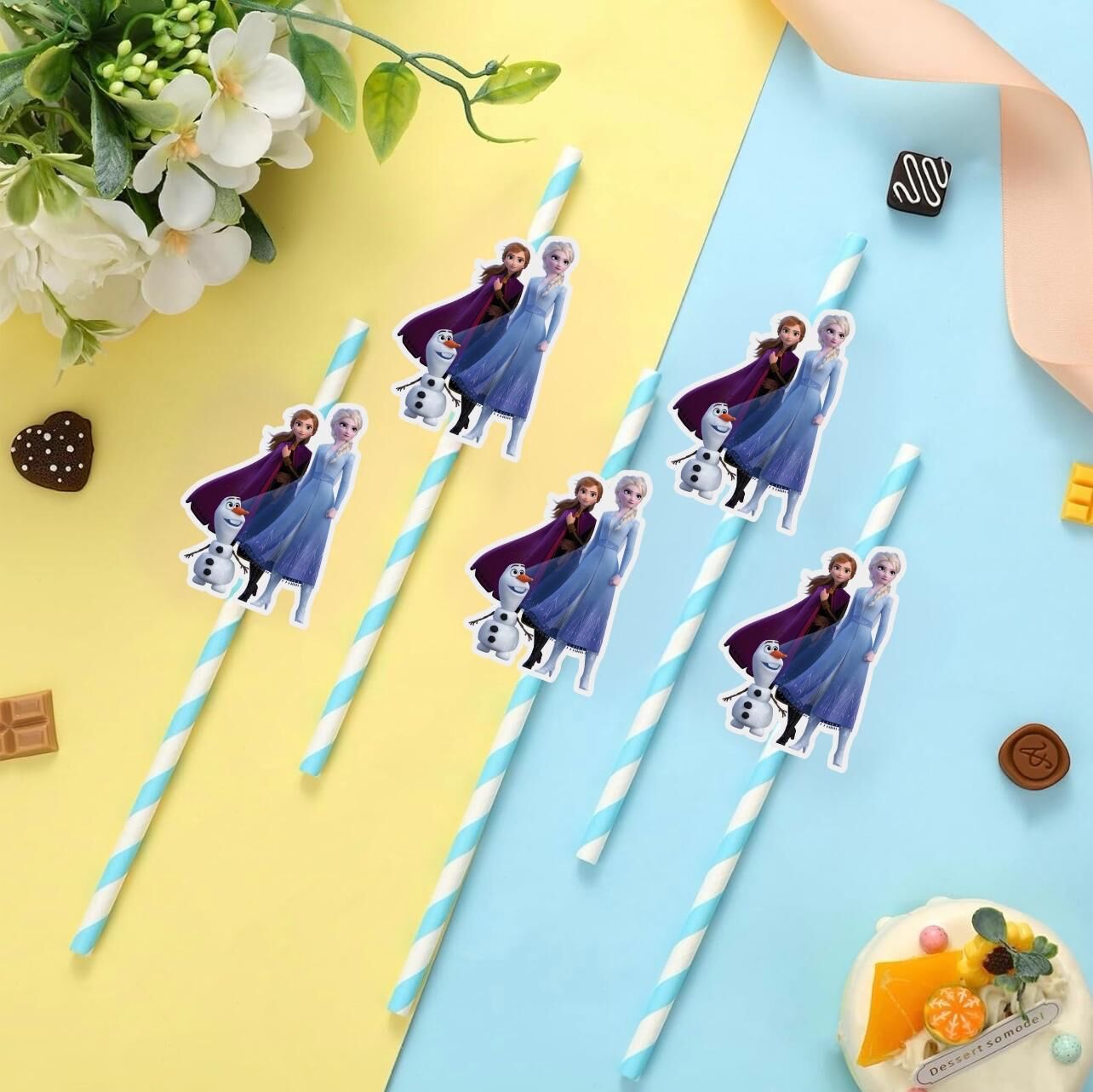 Elsa Frozen Fiğürlü Kağıt Pipet 10 Adet