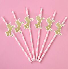 Ünicorn Fiğürlü Kağıt Pipet 10 Adet