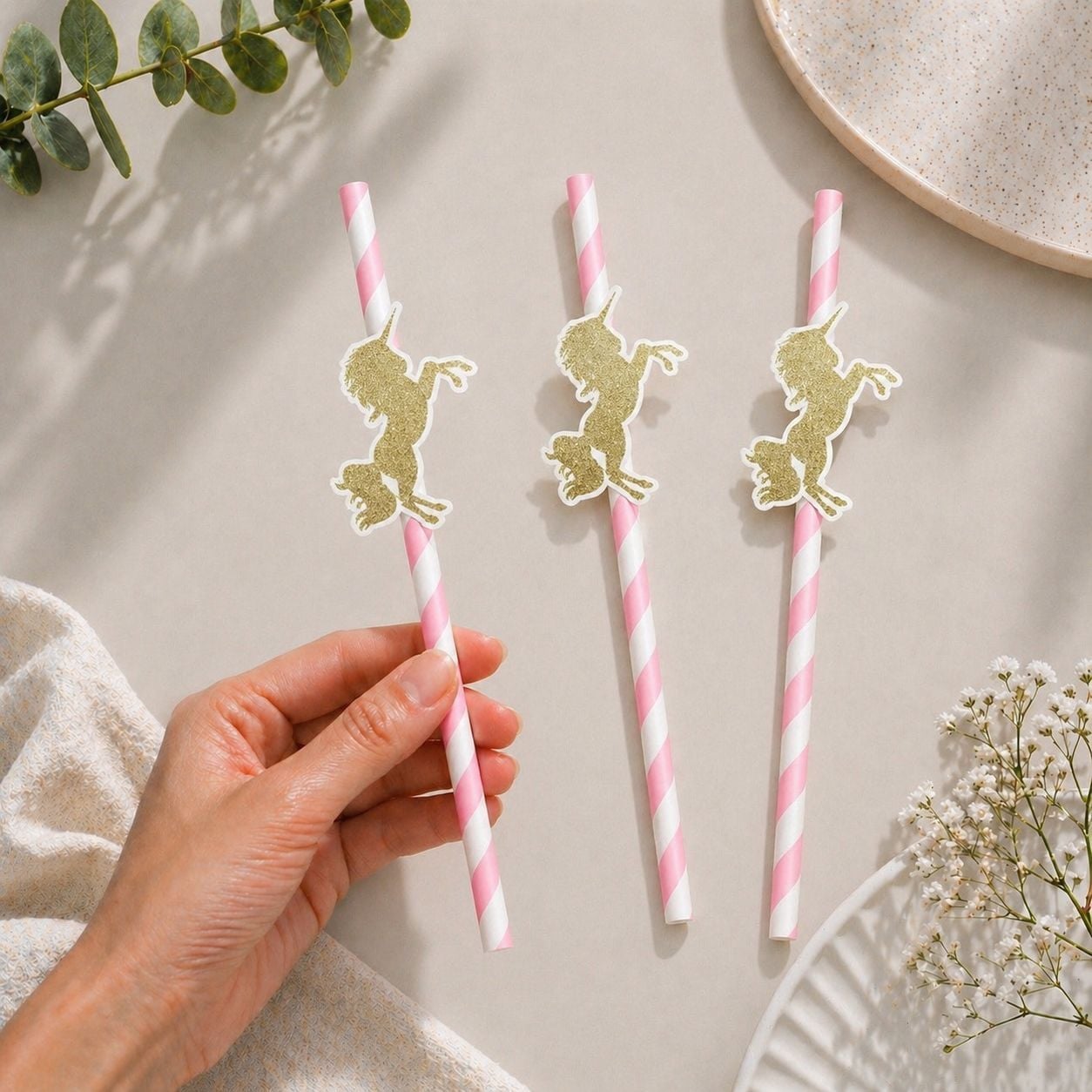 Ünicorn Fiğürlü Kağıt Pipet 10 Adet