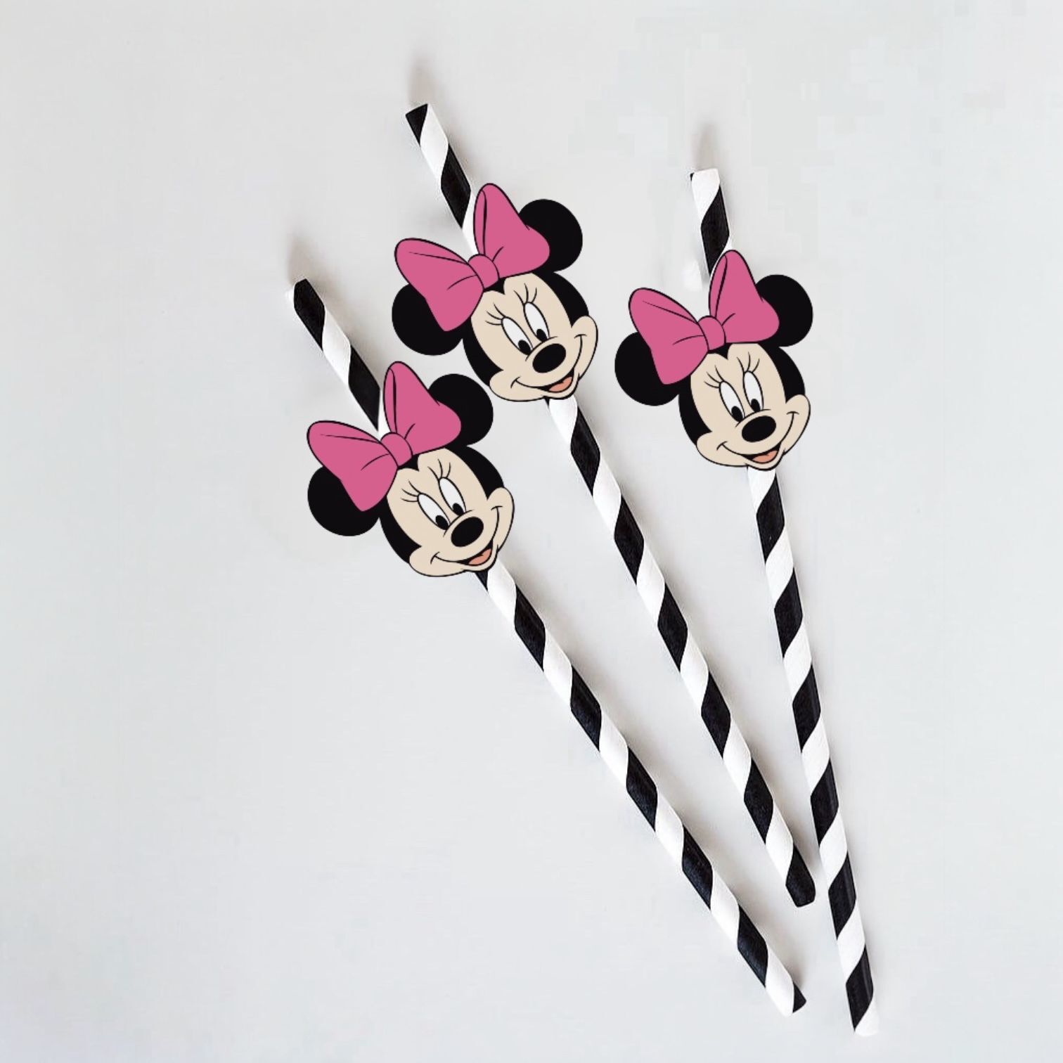 Minnie Mouse Fiğürlü Kağıt Pipet 10 Adet
