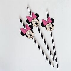 Minnie Mouse Fiğürlü Kağıt Pipet 10 Adet