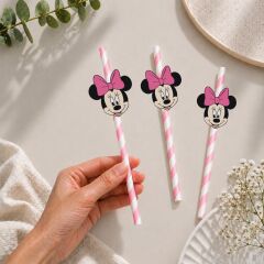 Minnie Mouse Fiğürlü Kağıt Pipet 10 Adet