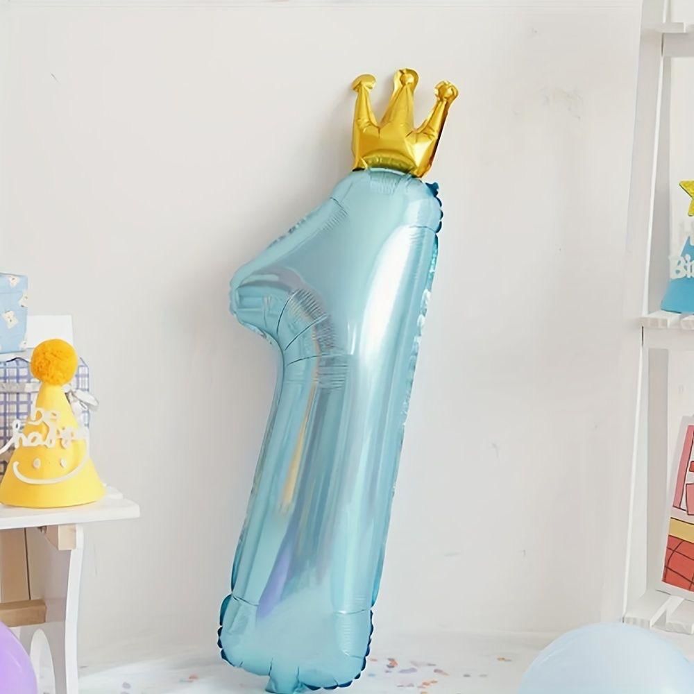 1 Yaş Mavi Taçlı Rakam Folyo Balon