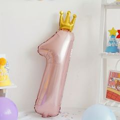 1 Yaş Pembe Taçlı Rakam Folyo Balon