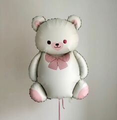 Papyonlu Krem Saten Ayı Folyo Balon