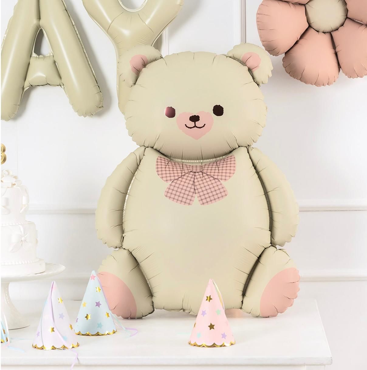 Papyonlu Krem Saten Ayı Folyo Balon