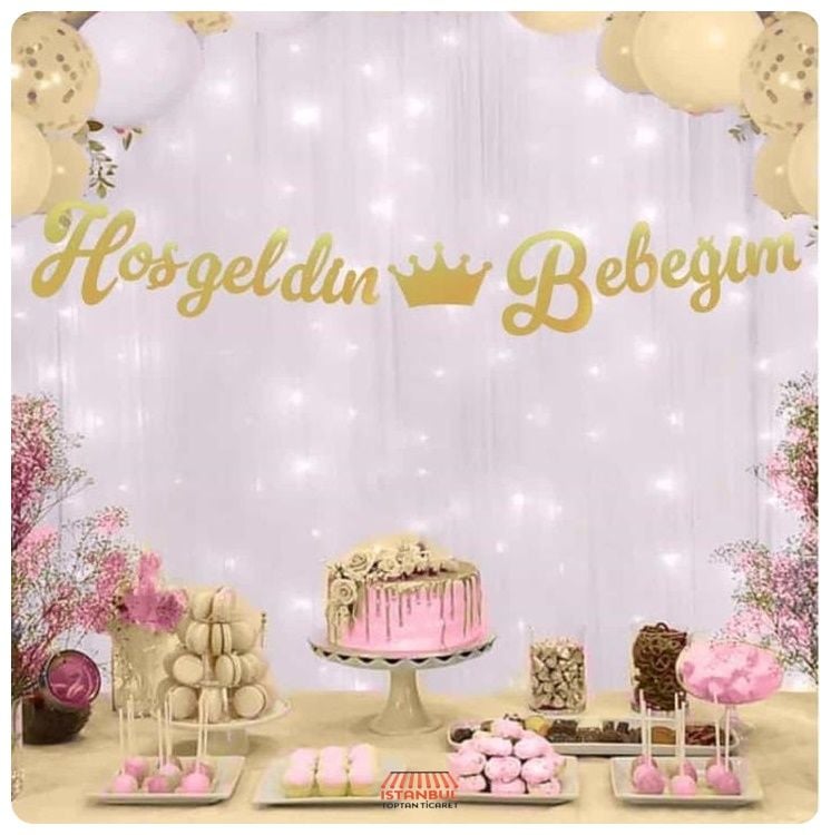 Gold İtalik Kaligrafi Hoşgeldin Bebeğim Yazısı
