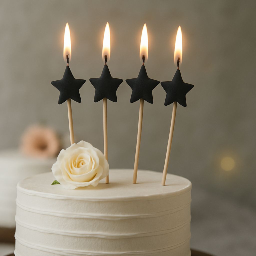 Siyah Yıldız Pasta Mumu 4 Adet