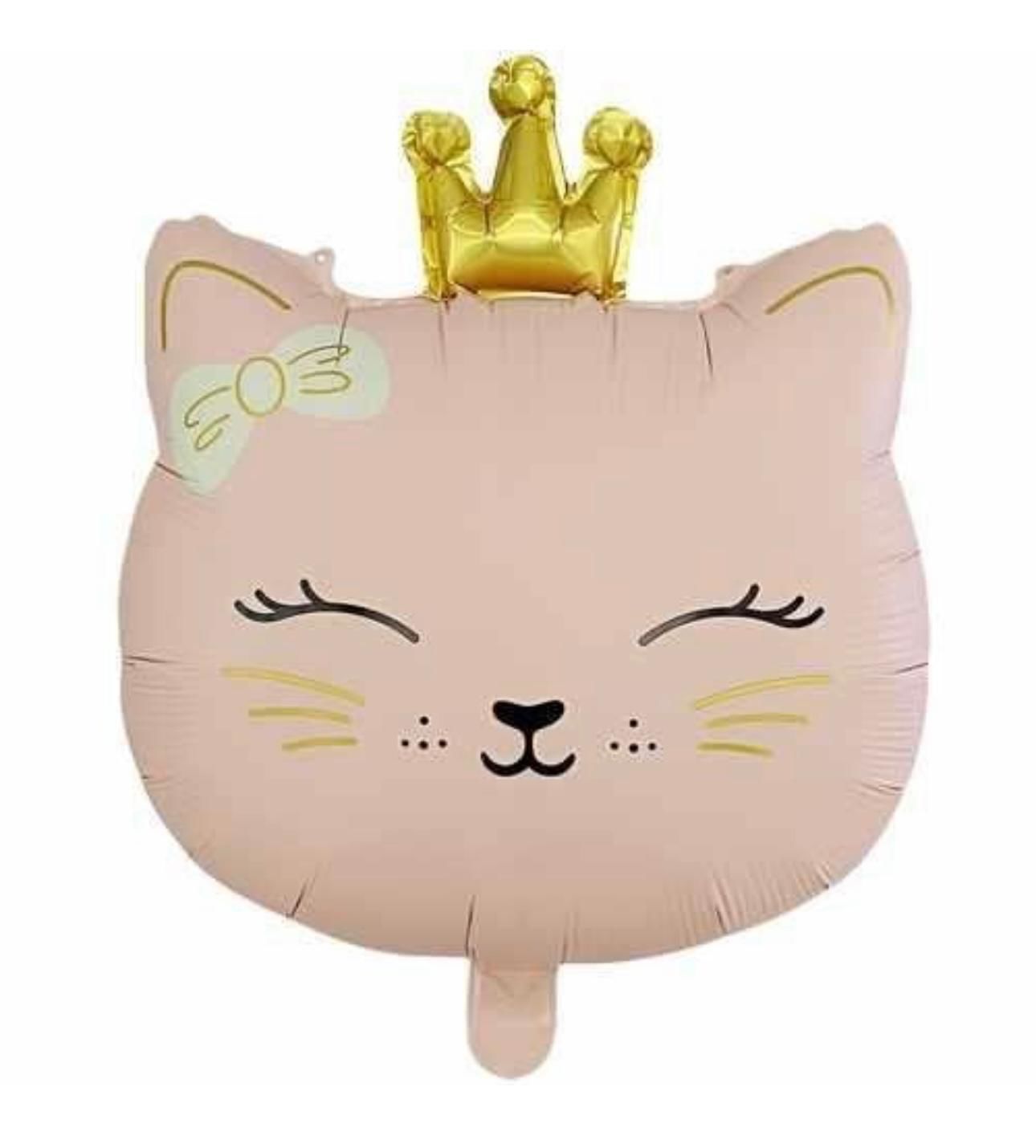Retro Kedi Kafası Folyo Balon Pembe