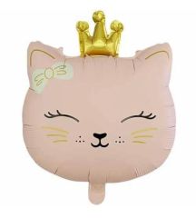 Retro Kedi Kafası Folyo Balon Pembe