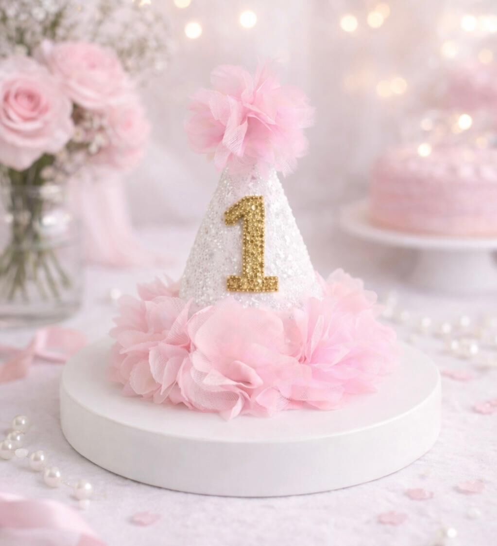 Pembe Altın Çiçekli Kukuleta 1 Yaş