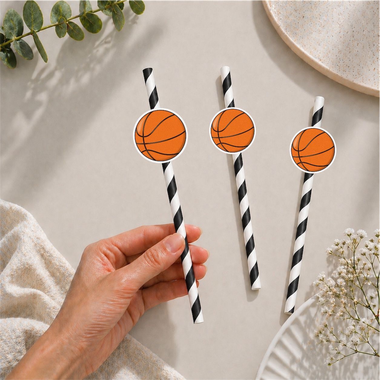 Basketbol Fiğürlü Kağıt Pipet 10 Adet