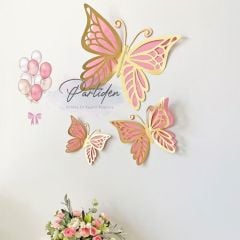 3d Büyük Pembe Altın Kelebek Süs